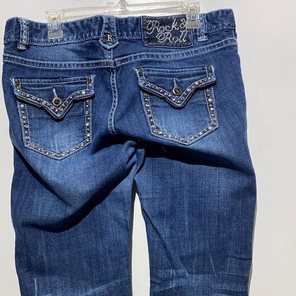 Rock & Roll Cowgirl Women's Blue Low Rise Embellished Bootcut Jeans Size 33 x 32 - Picture 9 of 12